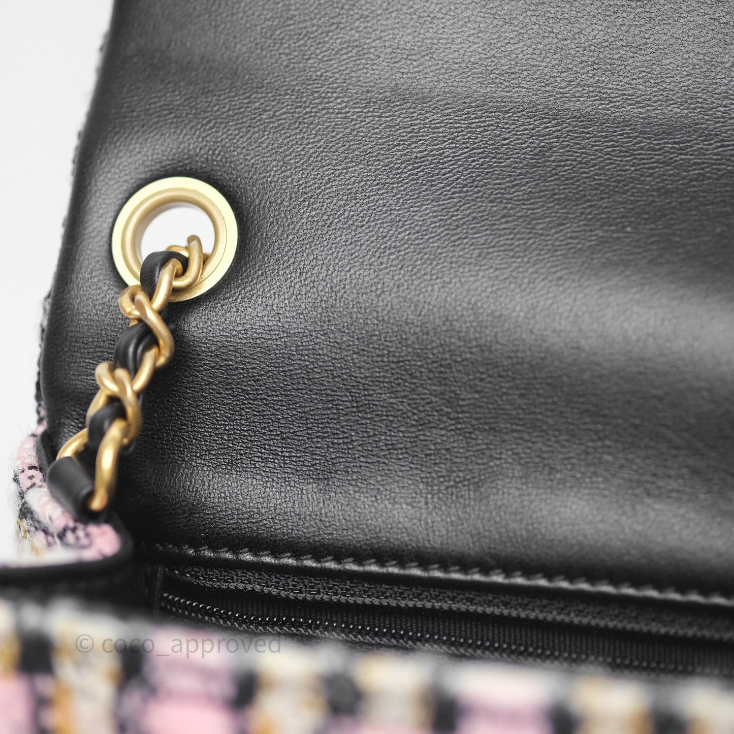 Chanel Pearl Crush Mini Square Pink/ White/ Black Tweed Aged Gold Hardware
