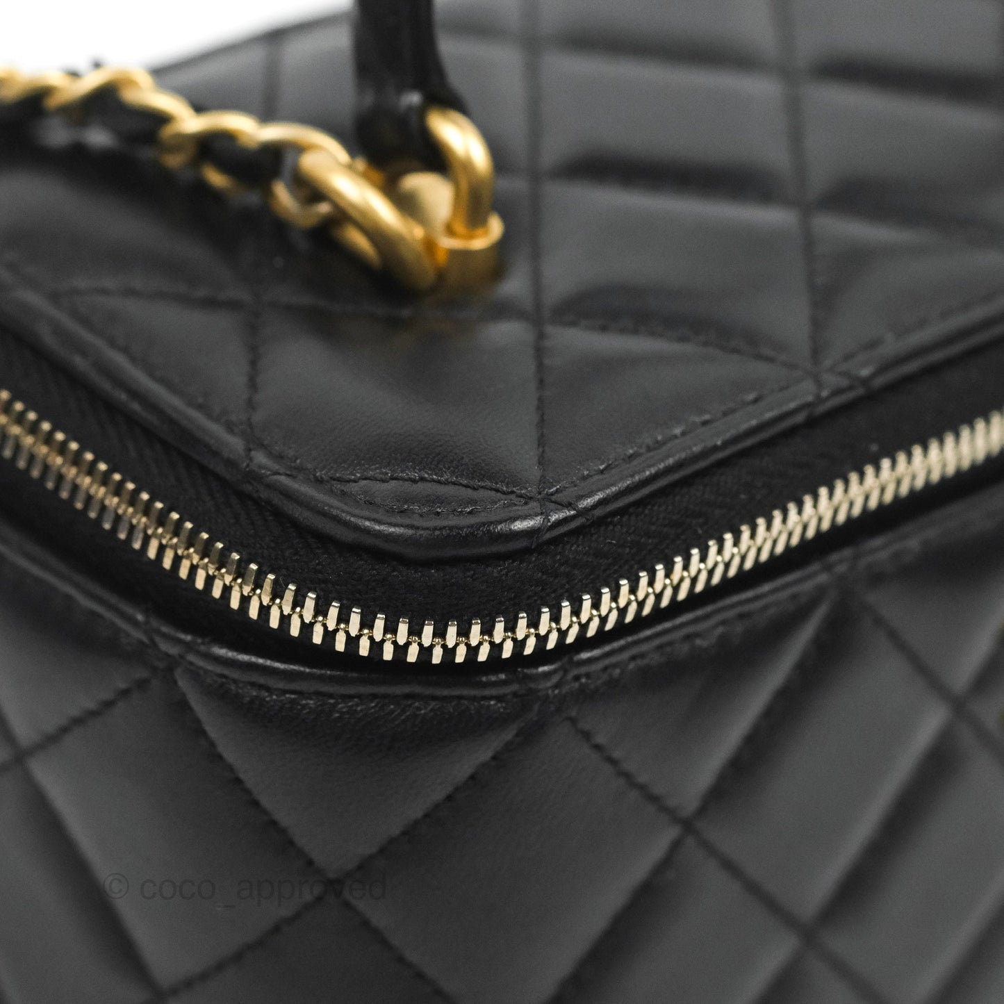 Chanel Vanity Rectangular Top Handle Black Lambskin Aged Gold Hardware