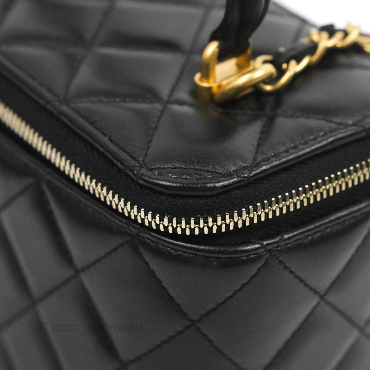 Chanel Vanity Rectangular Top Handle Black Lambskin Aged Gold Hardware