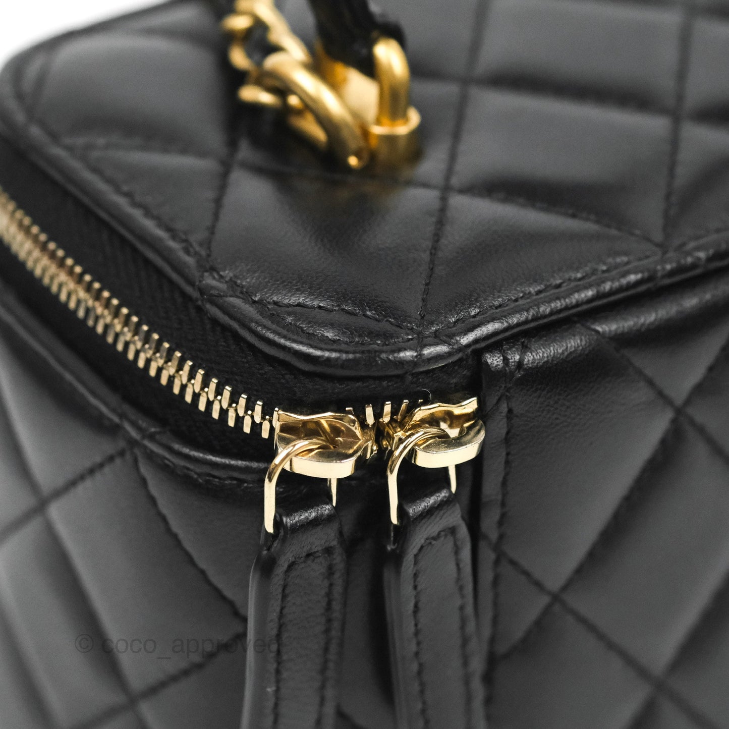 Chanel Vanity Rectangular Top Handle Black Lambskin Aged Gold Hardware