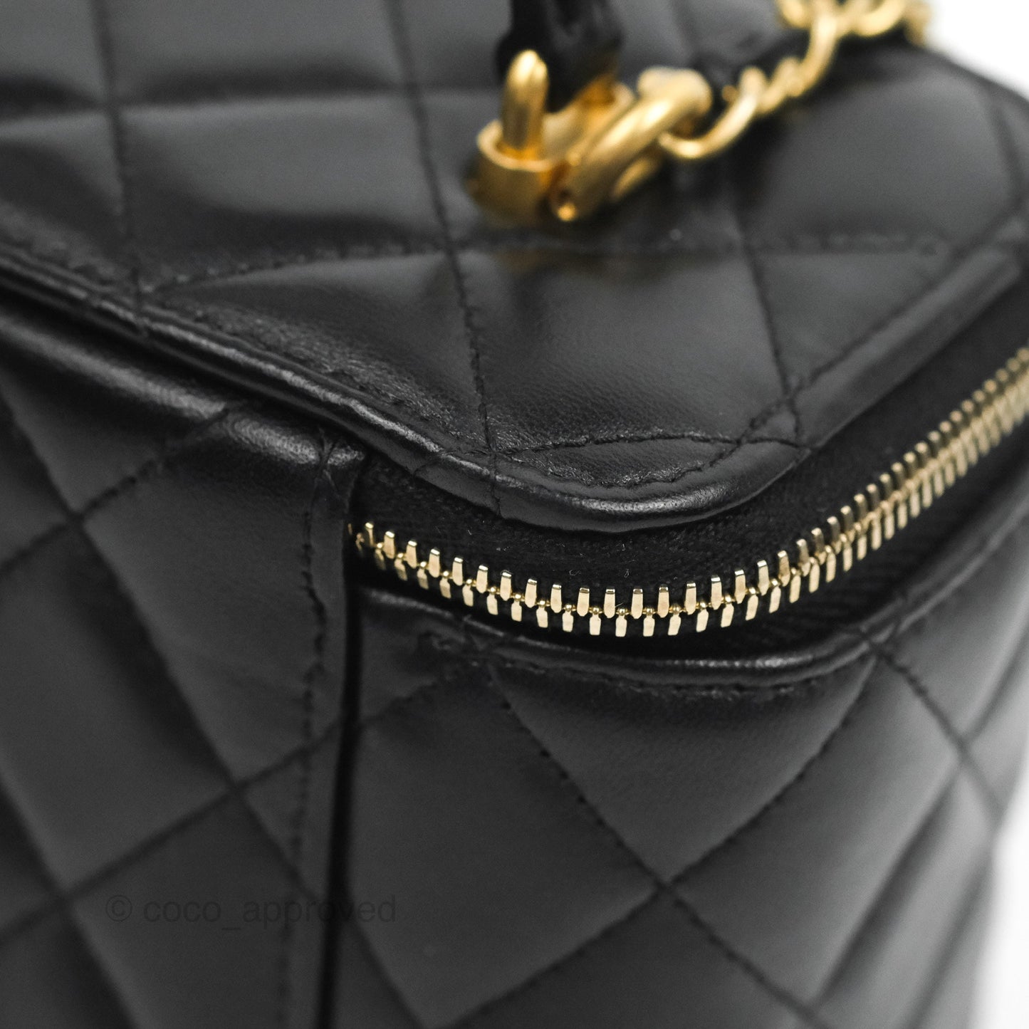 Chanel Vanity Rectangular Top Handle Black Lambskin Aged Gold Hardware
