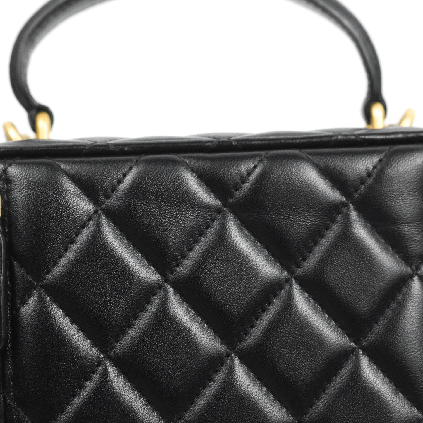 Chanel Vanity Rectangular Top Handle Black Lambskin Aged Gold Hardware