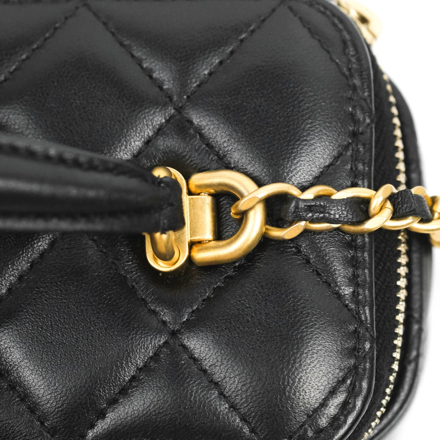 Chanel Vanity Rectangular Top Handle Black Lambskin Aged Gold Hardware
