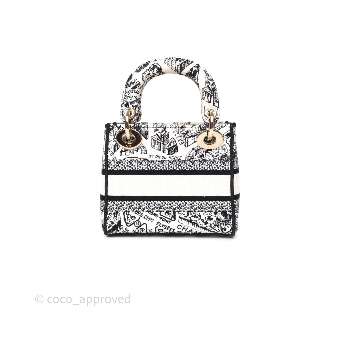 Christian Dior Mini Lady D-Lite Bag White/ Black Plan de Paris Embroidered
