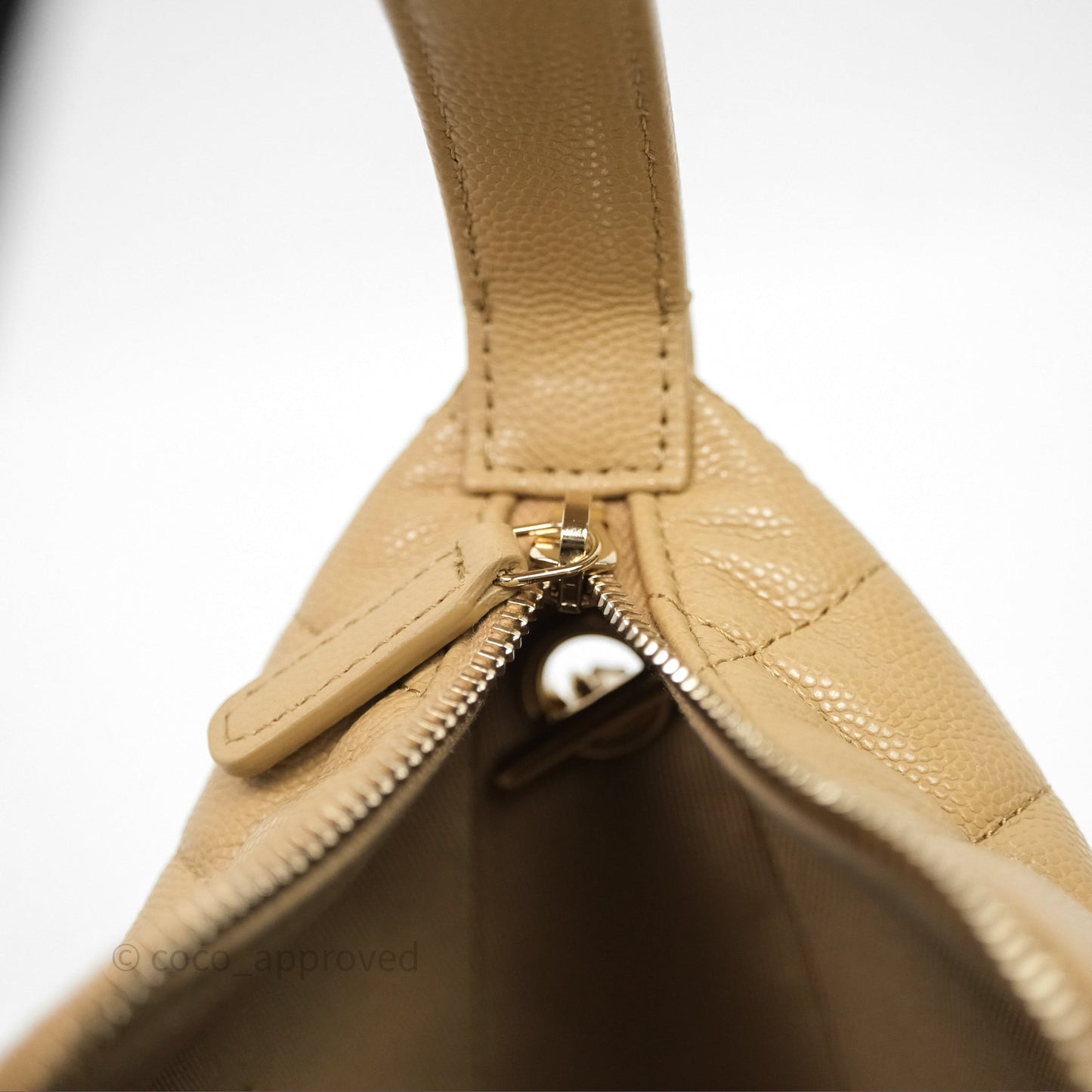 Chanel Hobo With Chain Caviar Dark Beige Gold Hardware