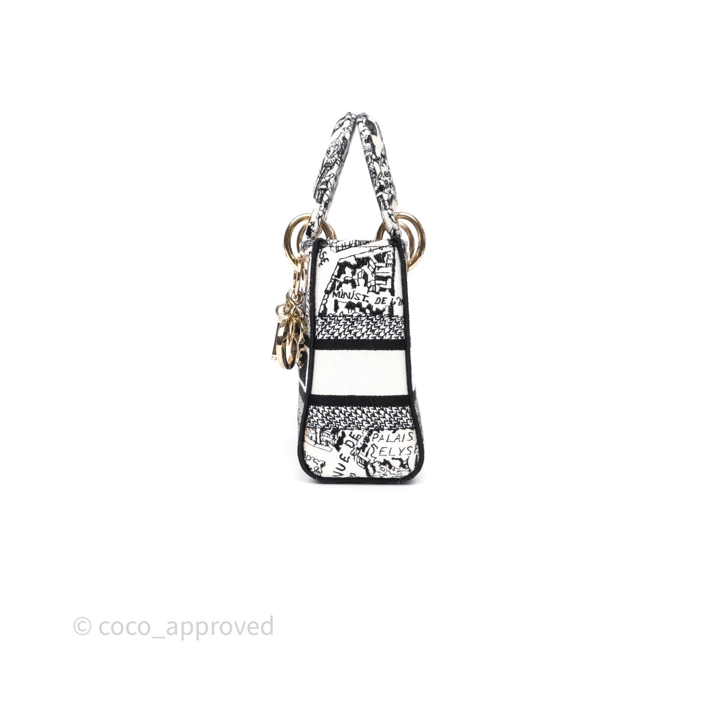 Christian Dior Mini Lady D-Lite Bag White/ Black Plan de Paris Embroidered