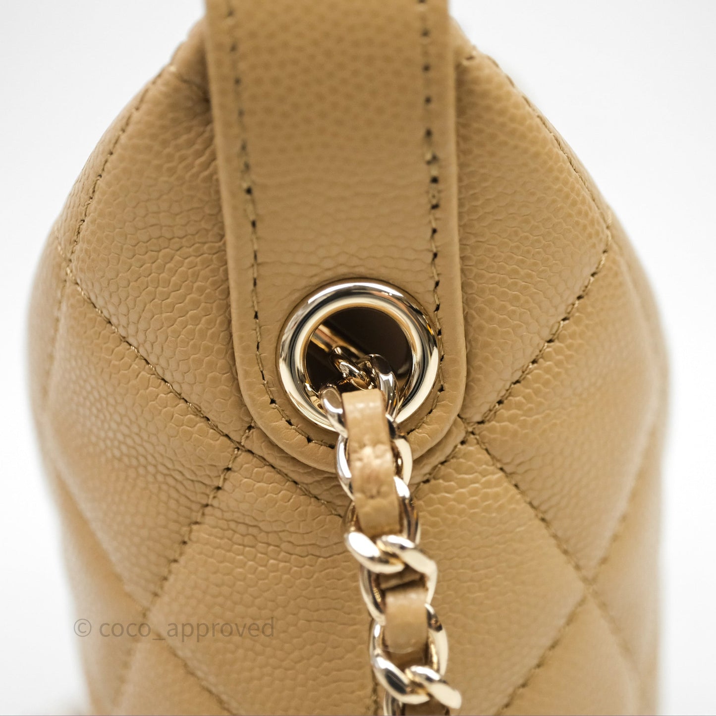 Chanel Hobo With Chain Caviar Dark Beige Gold Hardware