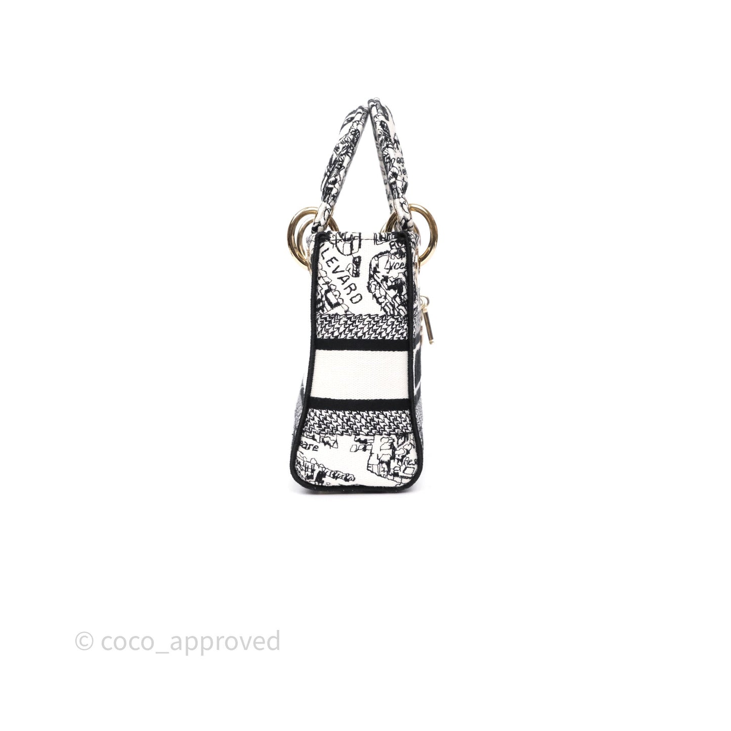 Christian Dior Mini Lady D-Lite Bag White/ Black Plan de Paris Embroidered