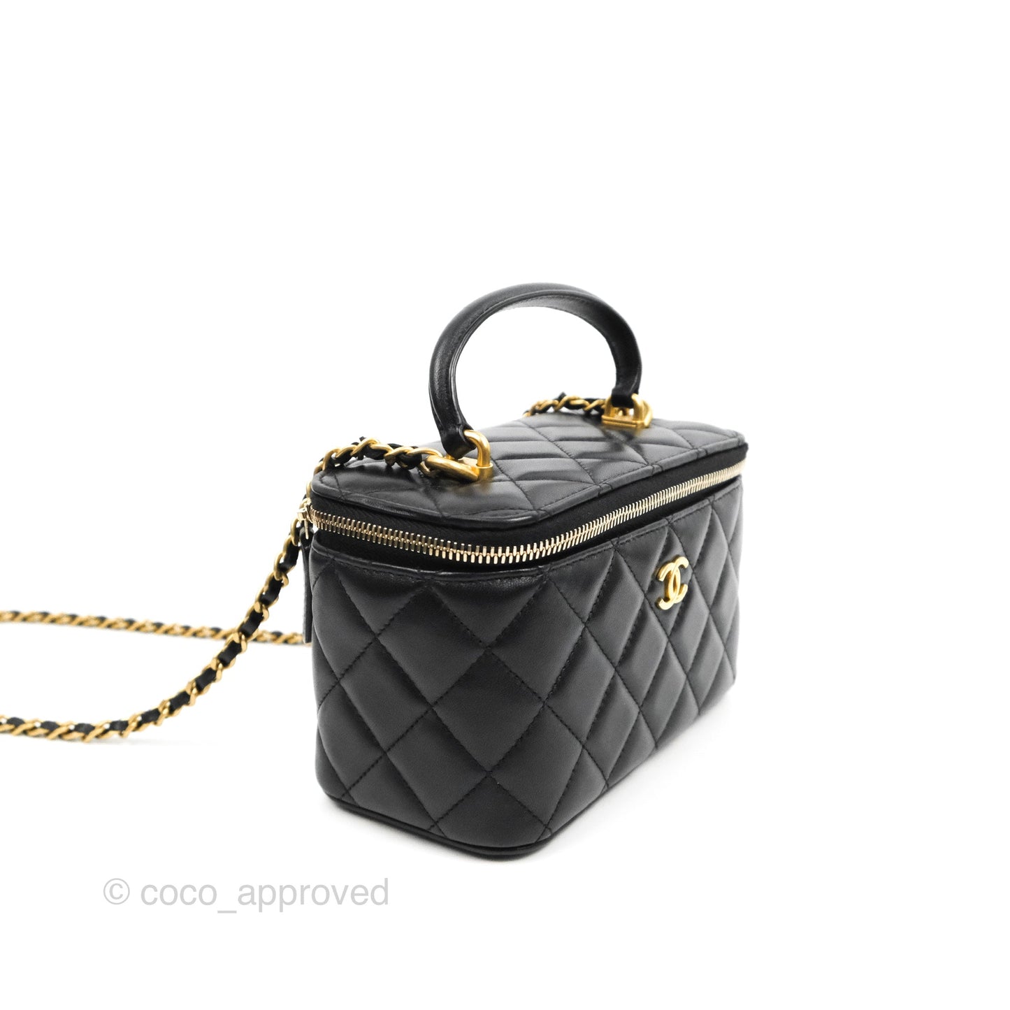Chanel Vanity Rectangular Top Handle Black Lambskin Aged Gold Hardware