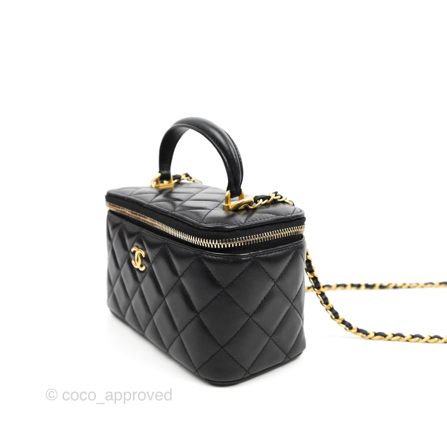 Chanel Vanity Rectangular Top Handle Black Lambskin Aged Gold Hardware