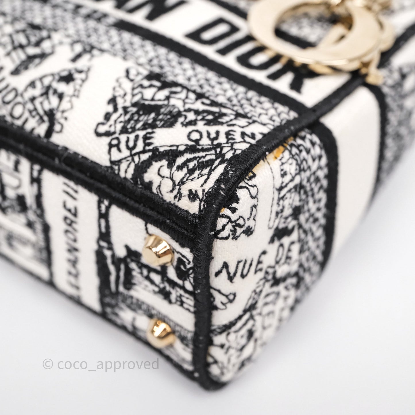 Christian Dior Mini Lady D-Lite Bag White/ Black Plan de Paris Embroidered