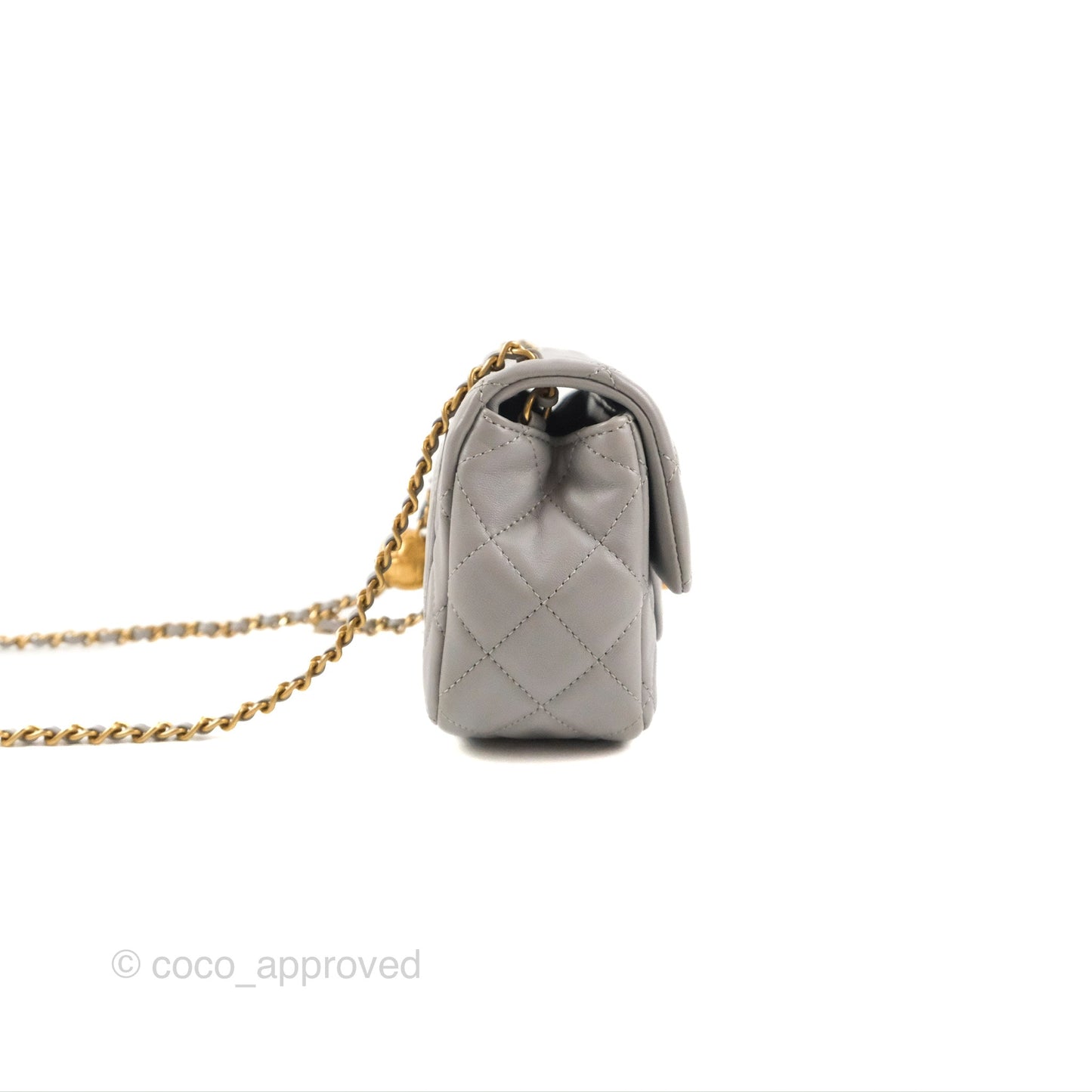 Chanel Mini Rectangular Pearl Crush Grey Lambskin Aged Gold Hardware