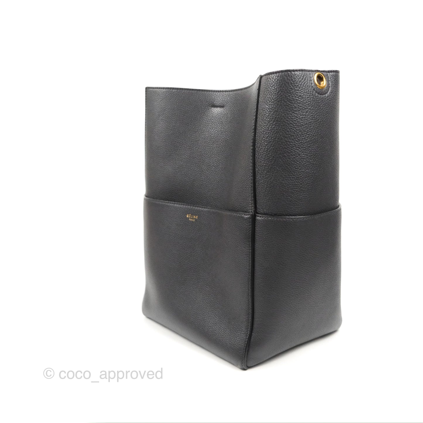 Celine Sangle Bucket Bag Grained Calfskin Dark Grey