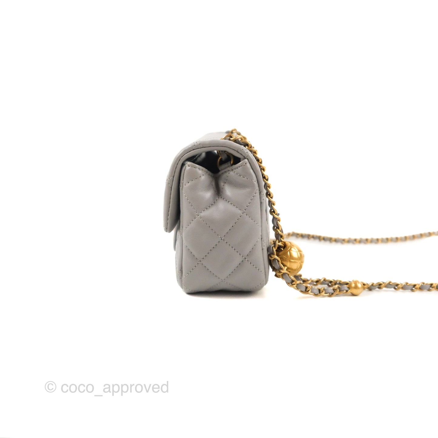 Chanel Mini Rectangular Pearl Crush Grey Lambskin Aged Gold Hardware