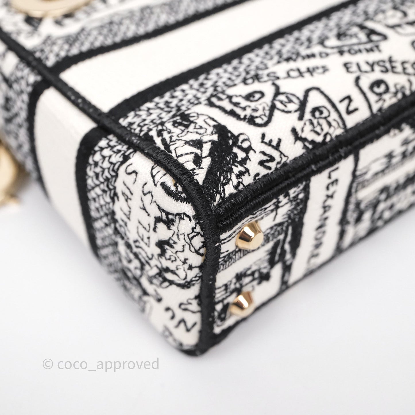 Christian Dior Mini Lady D-Lite Bag White/ Black Plan de Paris Embroidered