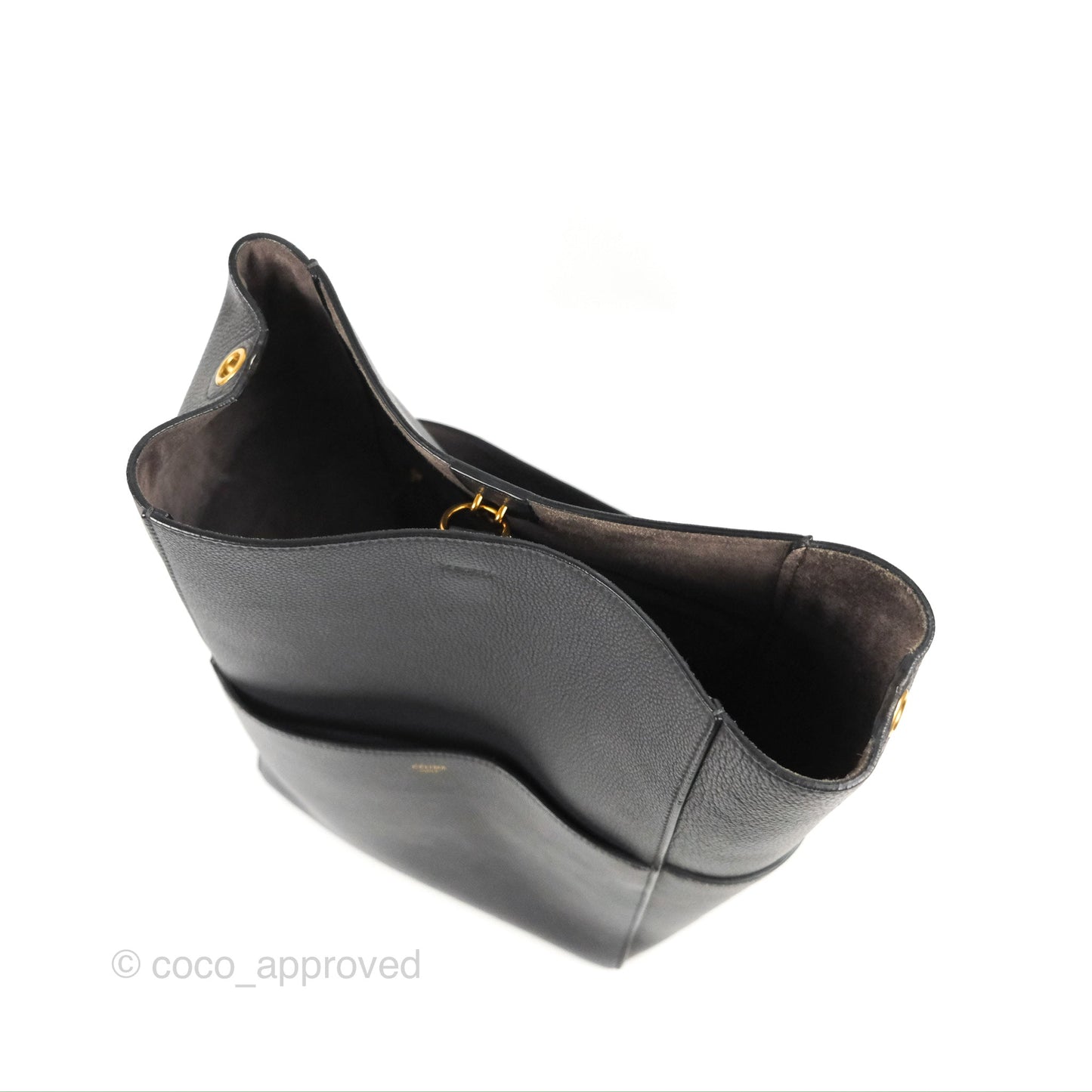 Celine Sangle Bucket Bag Grained Calfskin Dark Grey