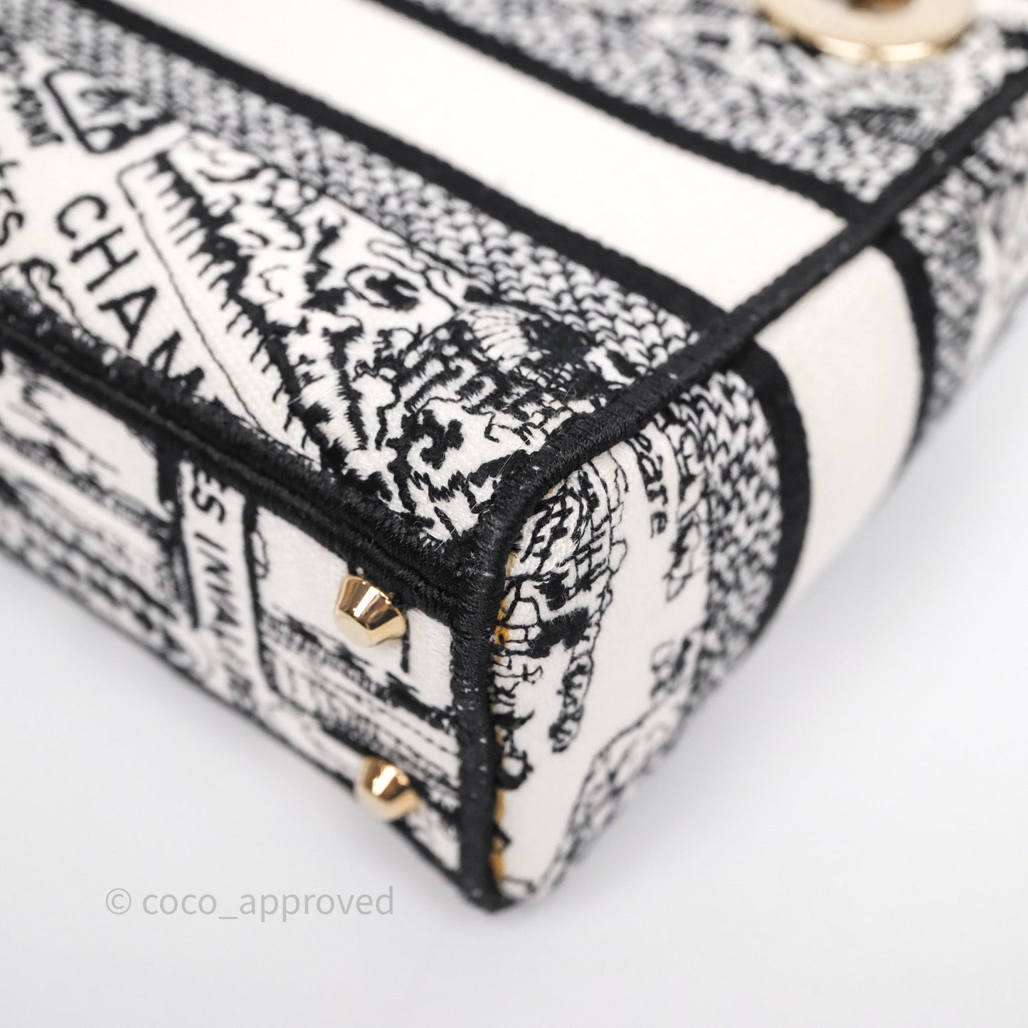 Christian Dior Mini Lady D-Lite Bag White/ Black Plan de Paris Embroidered