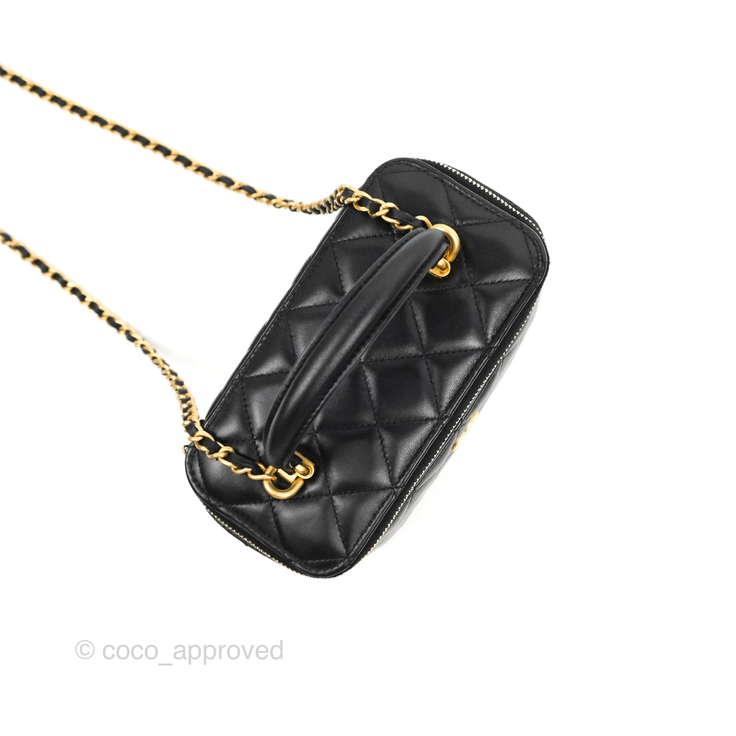 Chanel Vanity Rectangular Top Handle Black Lambskin Aged Gold Hardware