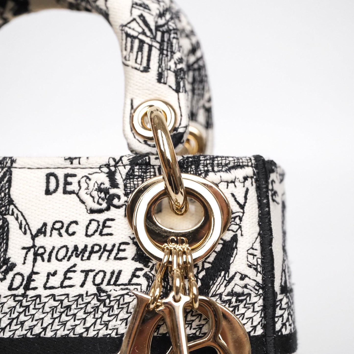 Christian Dior Mini Lady D-Lite Bag White/ Black Plan de Paris Embroidered