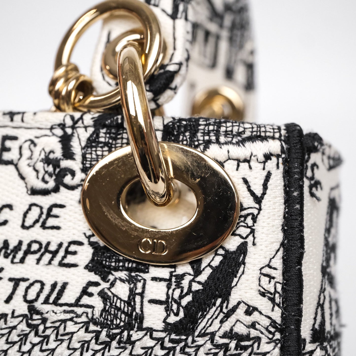 Christian Dior Mini Lady D-Lite Bag White/ Black Plan de Paris Embroidered