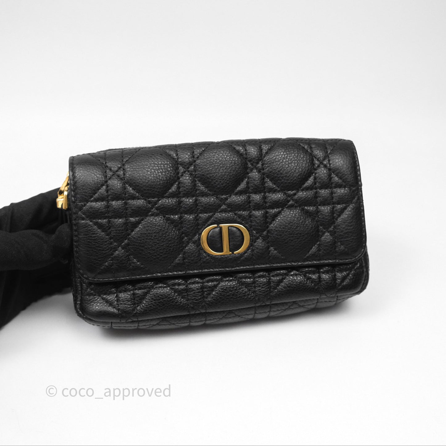 Christian Dior Caro Pouch with Chain Black Cannage Calfskin