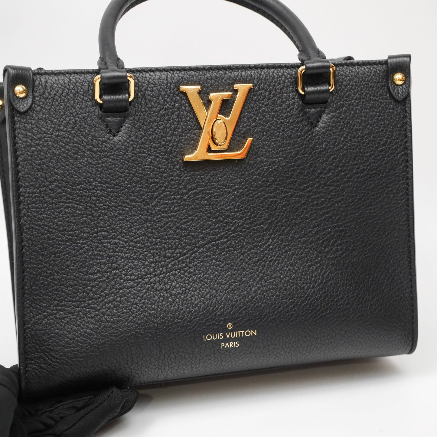 Louis Vuitton Lock & Go Tote Bag Black Calfskin Gold Hardware