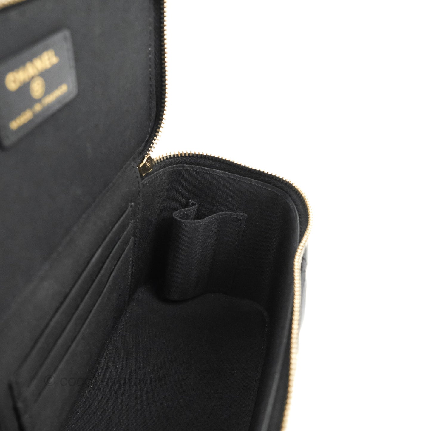 Chanel Vanity Rectangular Top Handle Black Lambskin Aged Gold Hardware