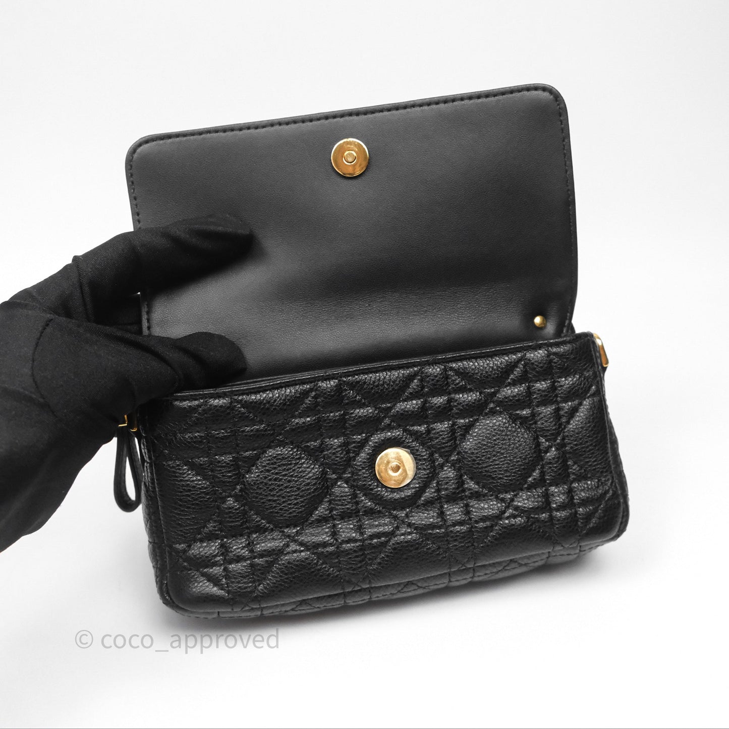 Christian Dior Caro Pouch with Chain Black Cannage Calfskin