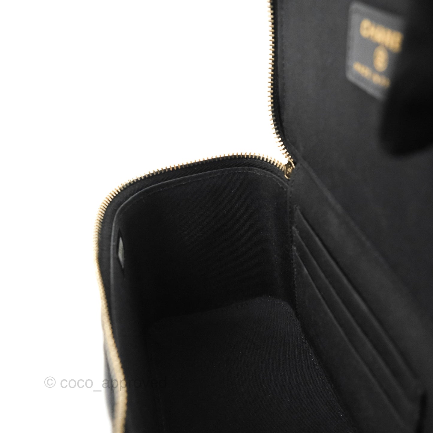 Chanel Vanity Rectangular Top Handle Black Lambskin Aged Gold Hardware