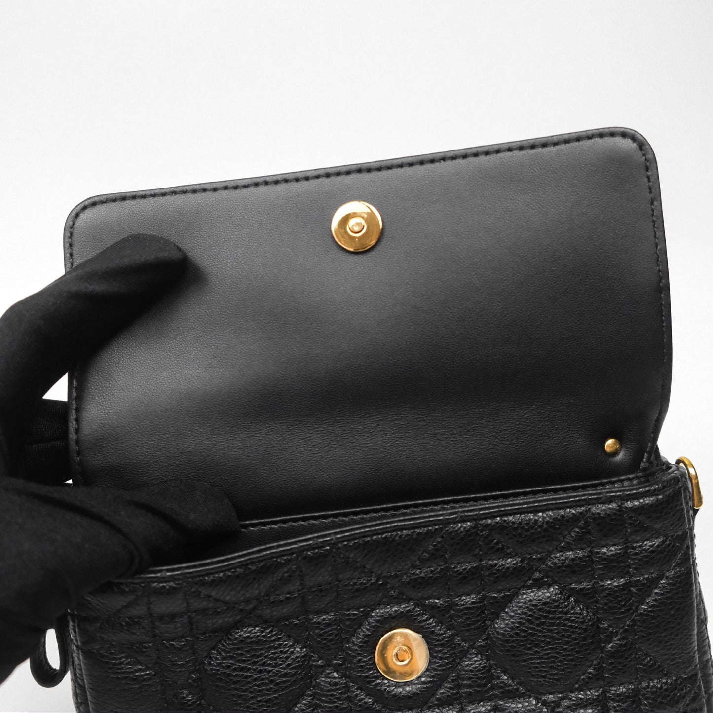 Christian Dior Caro Pouch with Chain Black Cannage Calfskin