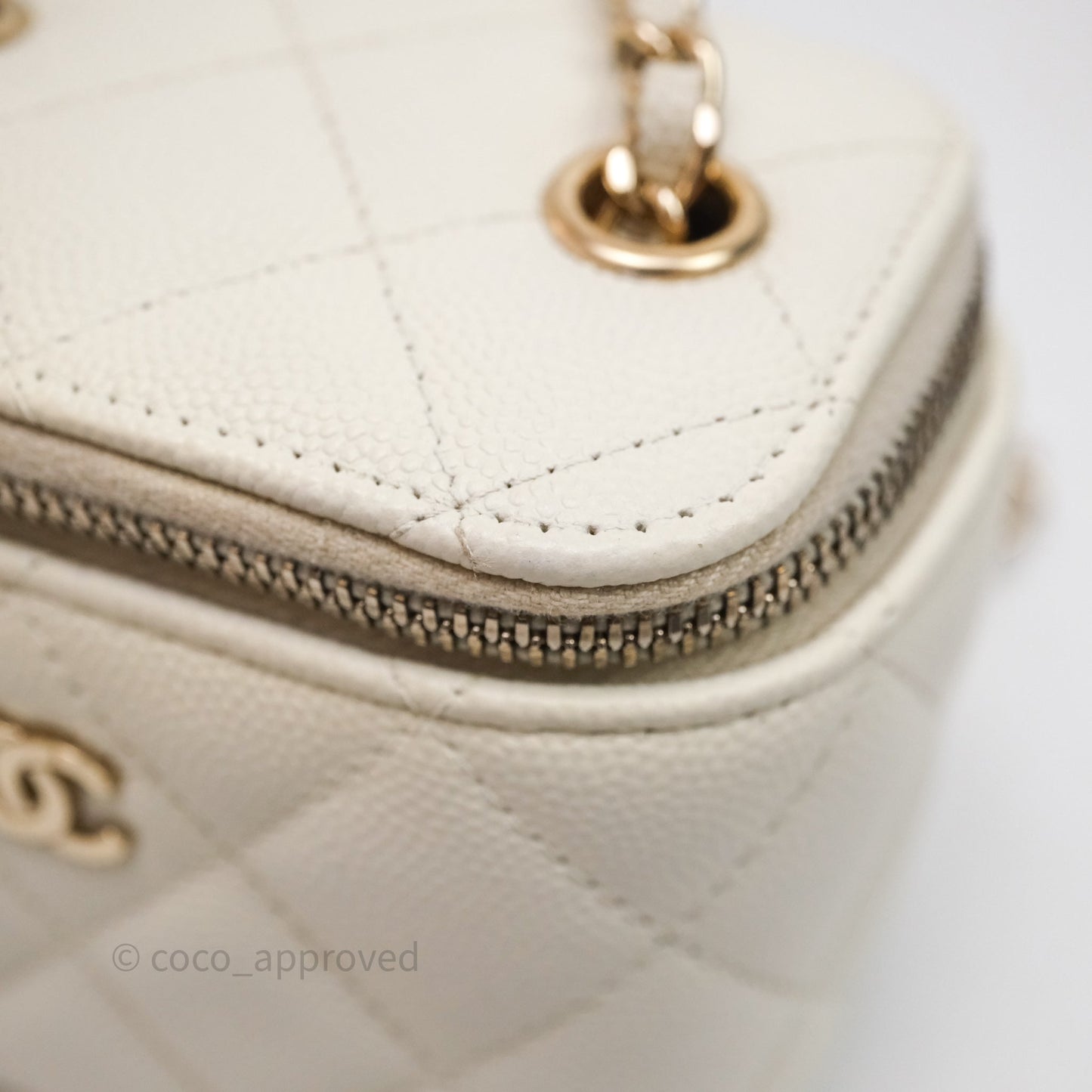 Chanel Mini Vanity With Chain White Caviar Gold Hardware