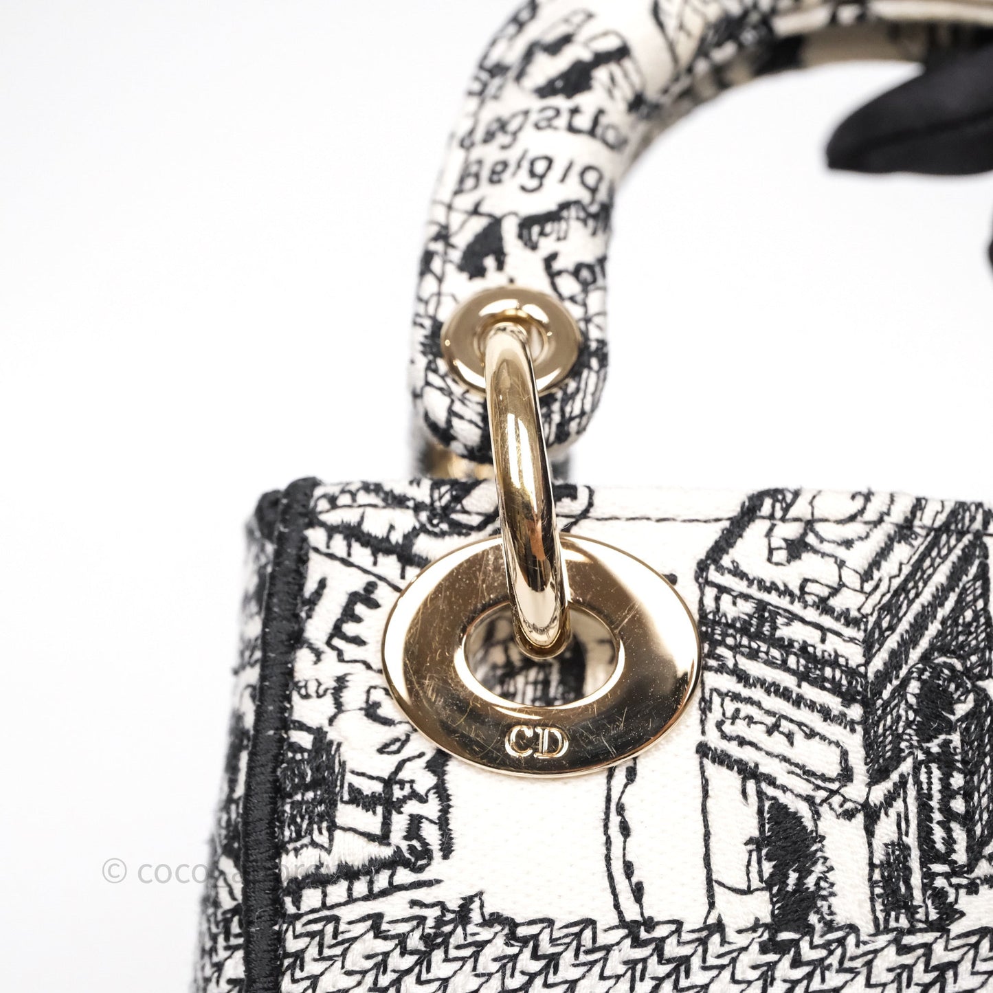Christian Dior Mini Lady D-Lite Bag White/ Black Plan de Paris Embroidered