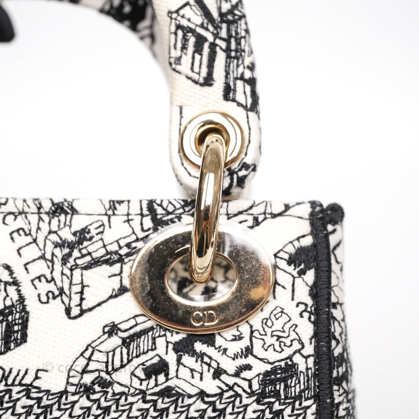 Christian Dior Mini Lady D-Lite Bag White/ Black Plan de Paris Embroidered
