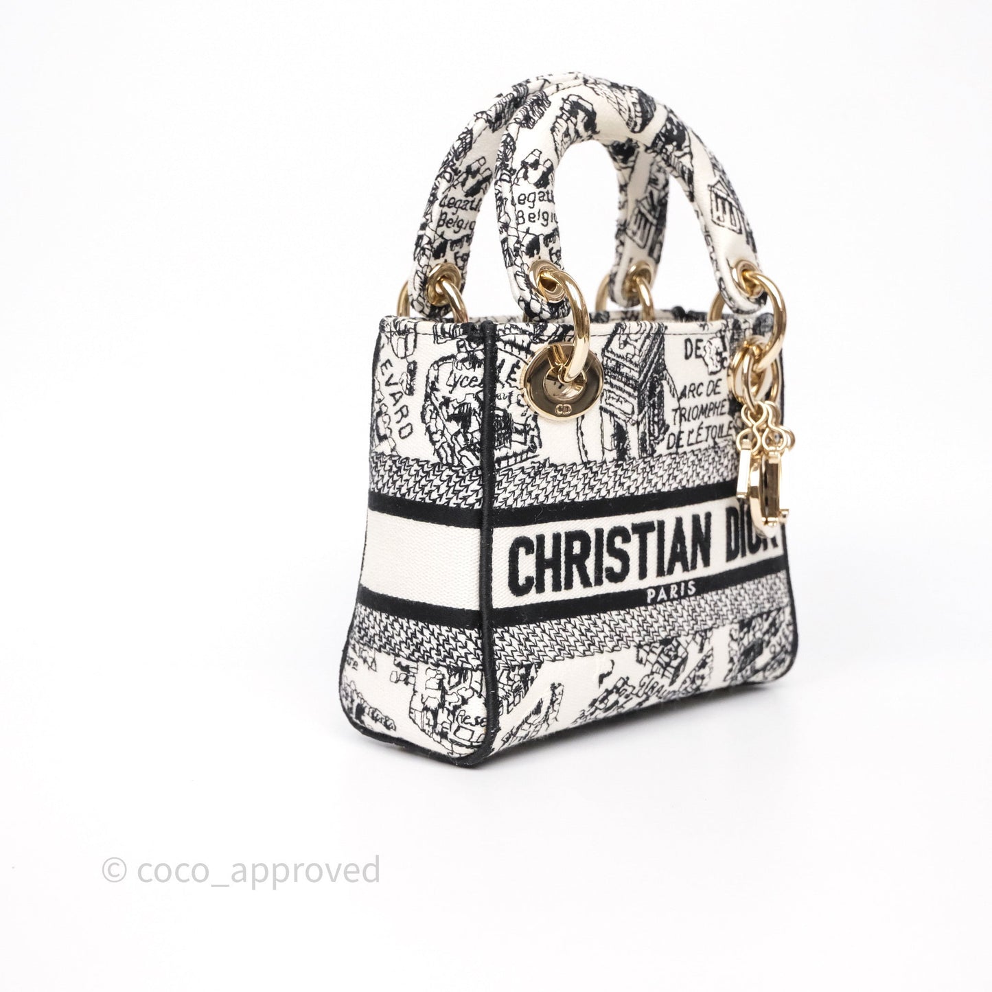 Christian Dior Mini Lady D-Lite Bag White/ Black Plan de Paris Embroidered