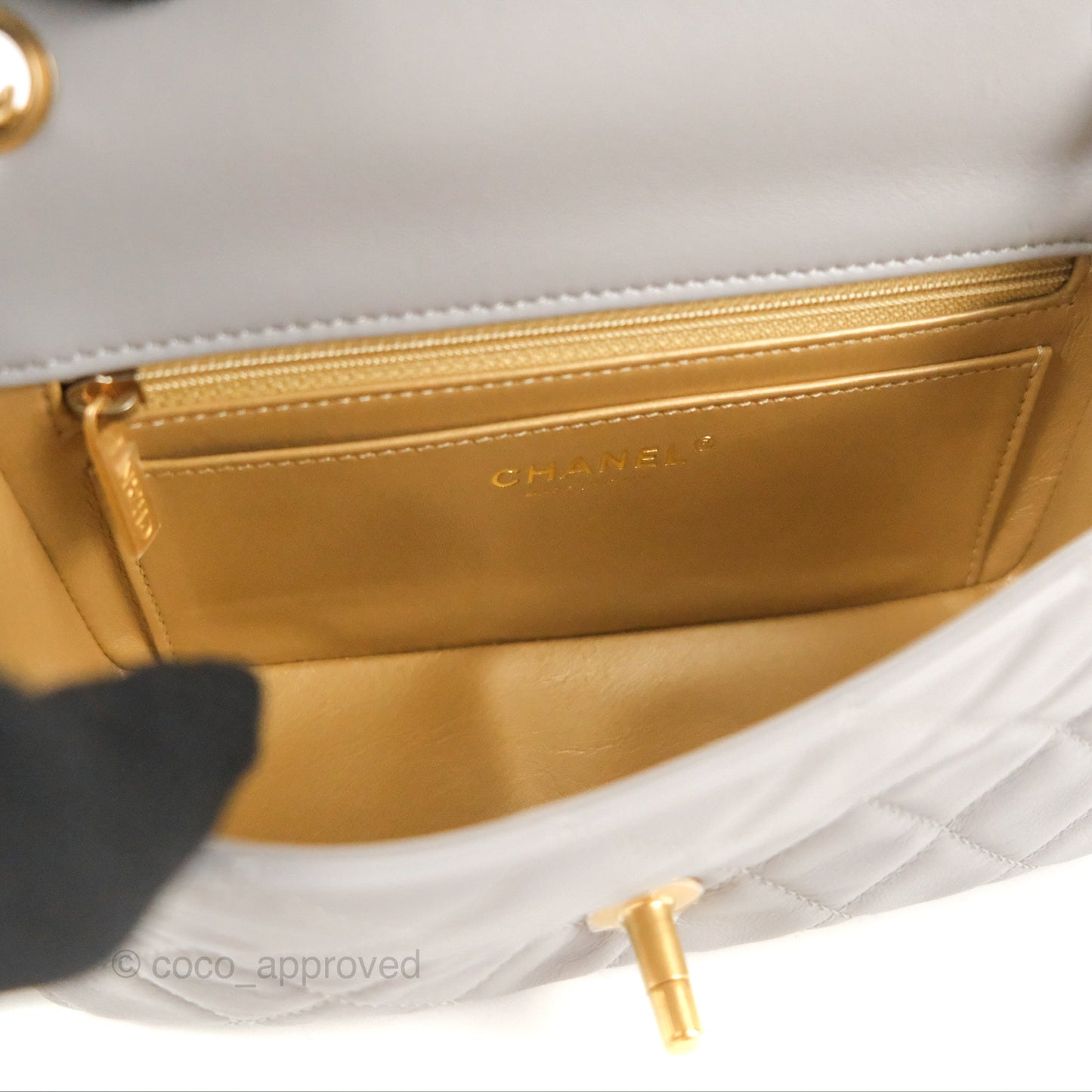 Chanel Mini Rectangular Pearl Crush Grey Lambskin Aged Gold Hardware