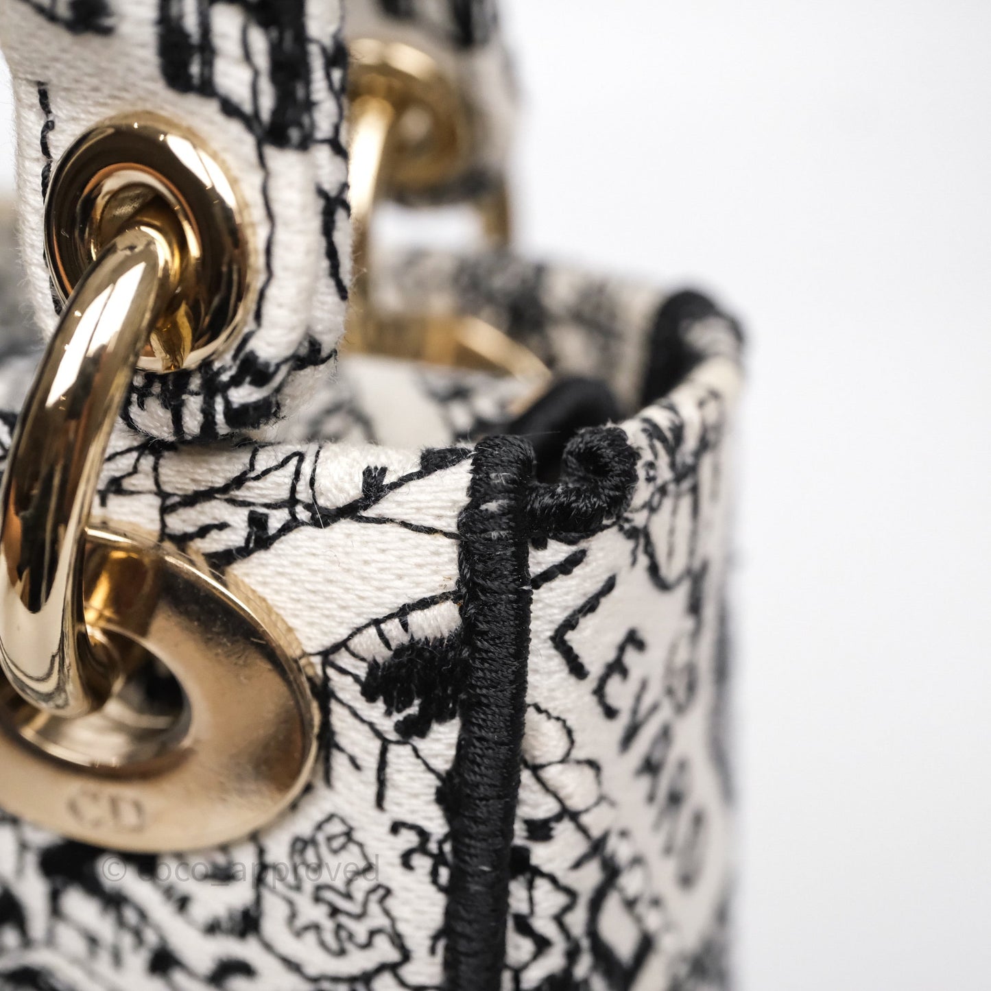 Christian Dior Mini Lady D-Lite Bag White/ Black Plan de Paris Embroidered