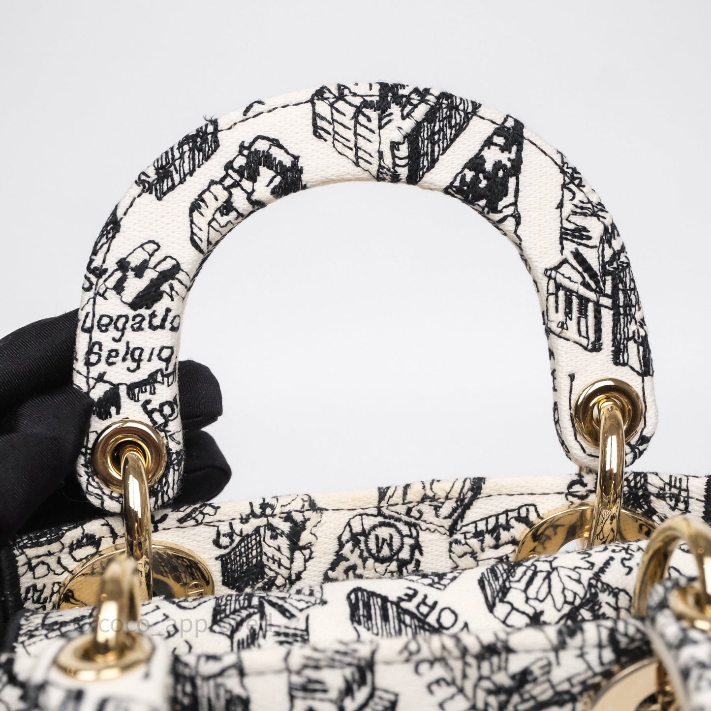 Christian Dior Mini Lady D-Lite Bag White/ Black Plan de Paris Embroidered
