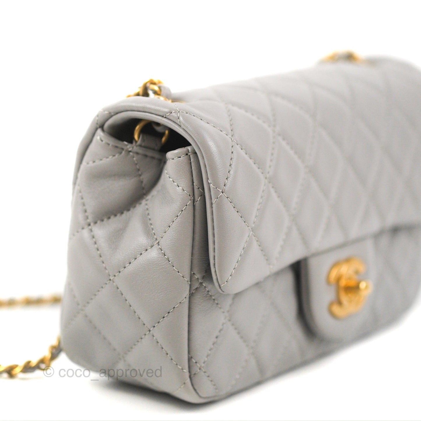 Chanel Mini Rectangular Pearl Crush Grey Lambskin Aged Gold Hardware