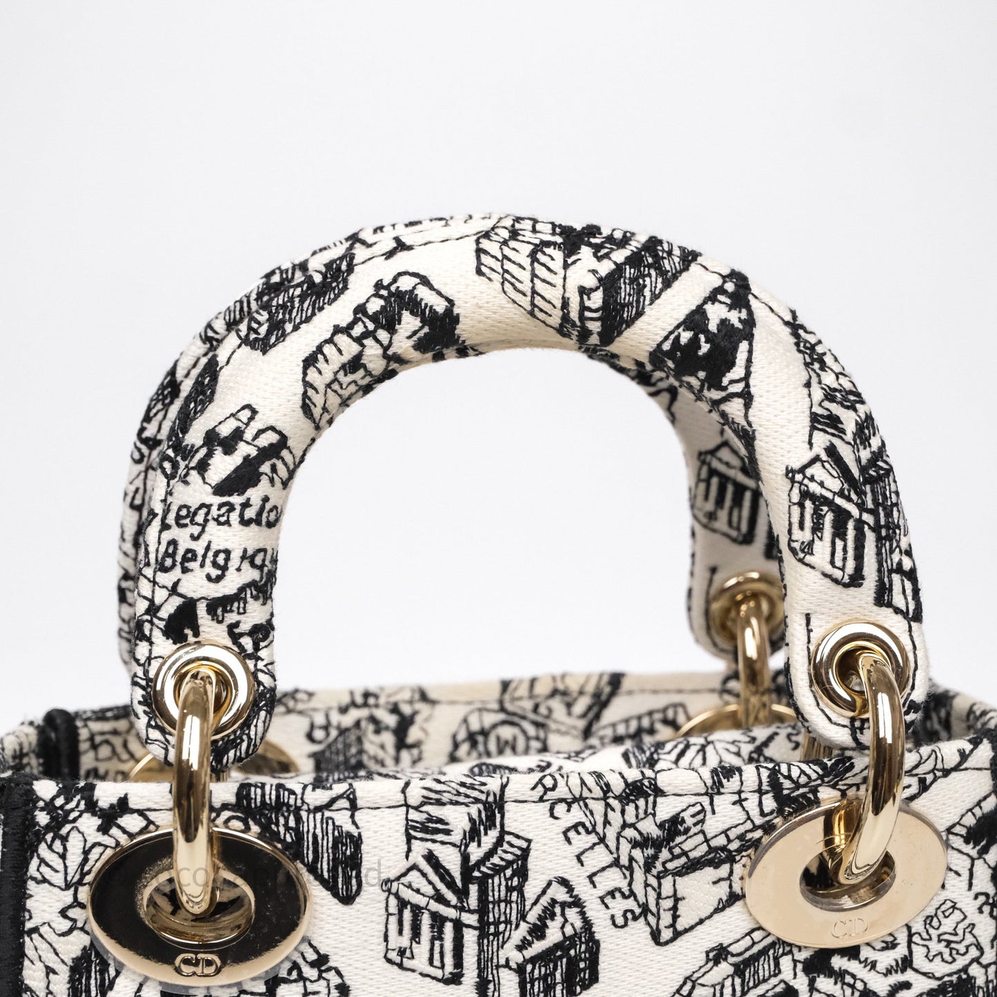 Christian Dior Mini Lady D-Lite Bag White/ Black Plan de Paris Embroidered