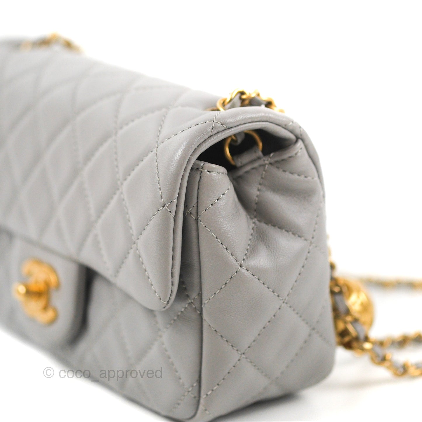 Chanel Mini Rectangular Pearl Crush Grey Lambskin Aged Gold Hardware