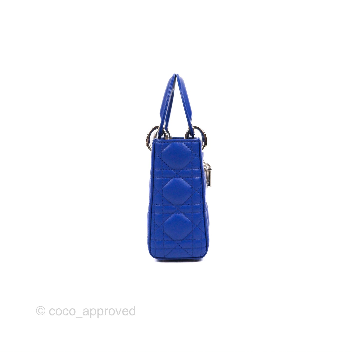 Christian Dior Mini Lady Dior Bag Cannage Lambskin Royal Blue Silver Hardware