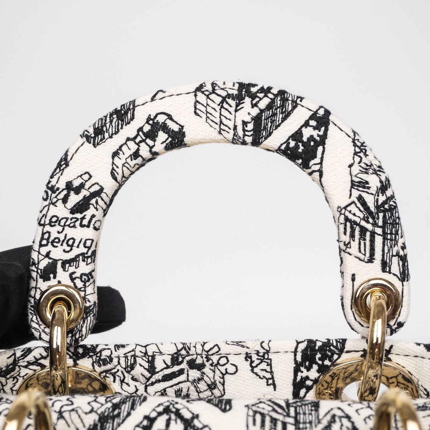 Christian Dior Mini Lady D-Lite Bag White/ Black Plan de Paris Embroidered