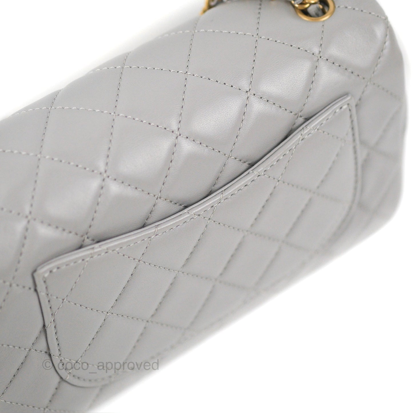 Chanel Mini Rectangular Pearl Crush Grey Lambskin Aged Gold Hardware
