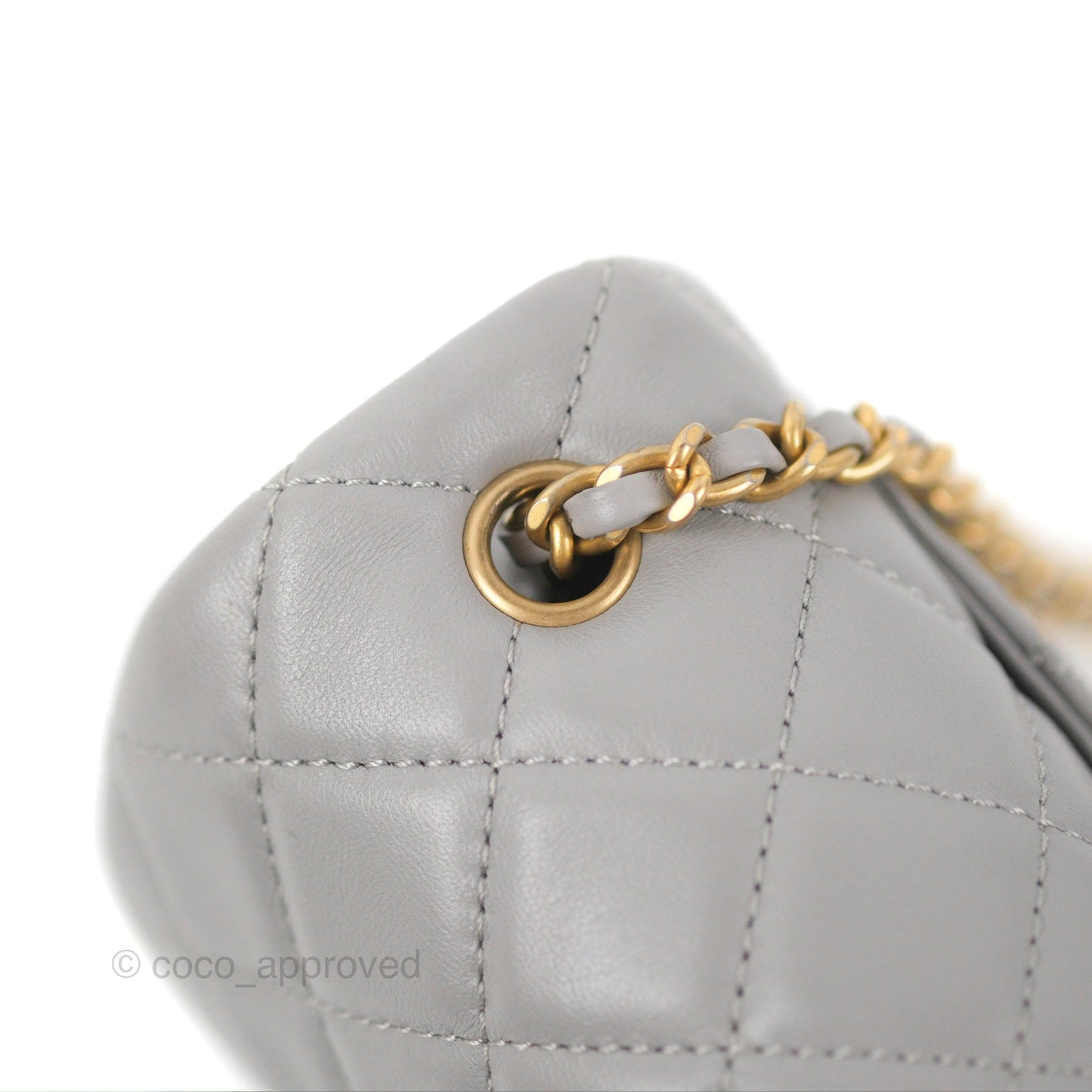 Chanel Mini Rectangular Pearl Crush Grey Lambskin Aged Gold Hardware