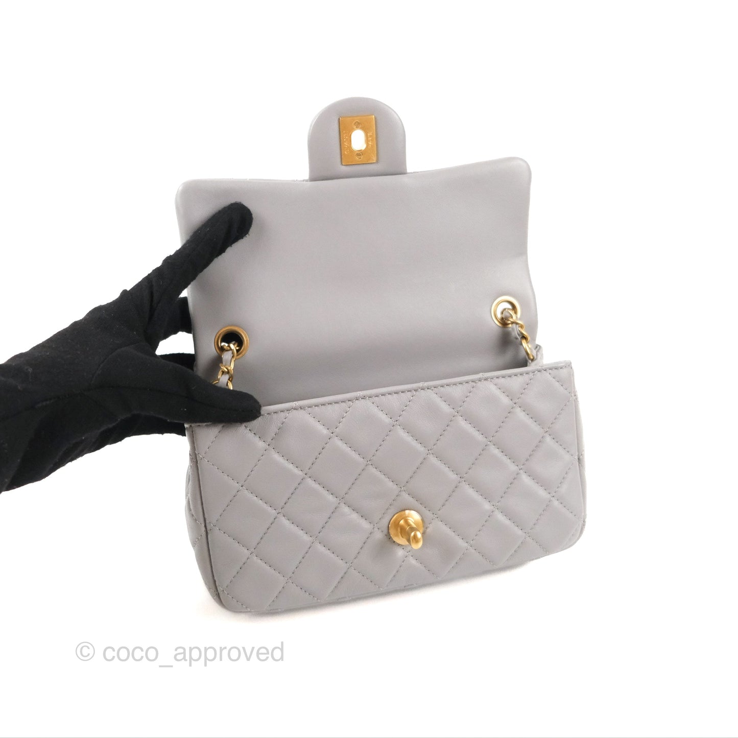 Chanel Mini Rectangular Pearl Crush Grey Lambskin Aged Gold Hardware