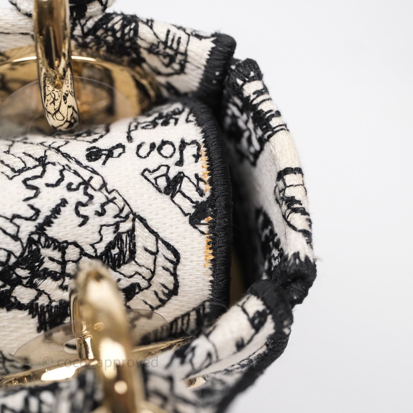 Christian Dior Mini Lady D-Lite Bag White/ Black Plan de Paris Embroidered