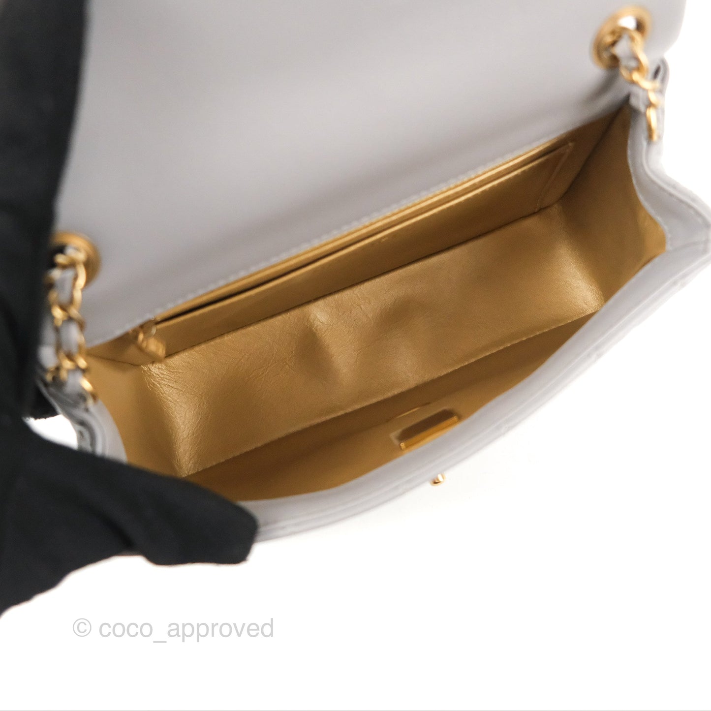Chanel Mini Rectangular Pearl Crush Grey Lambskin Aged Gold Hardware