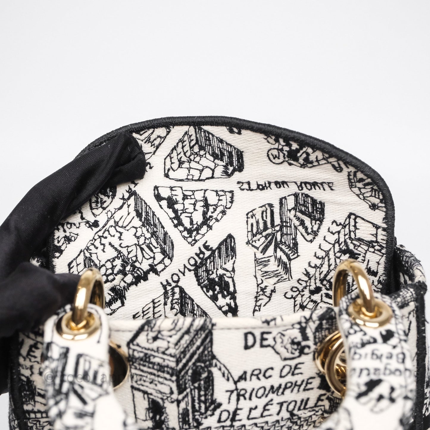 Christian Dior Mini Lady D-Lite Bag White/ Black Plan de Paris Embroidered