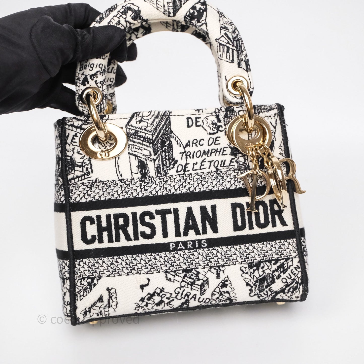 Christian Dior Mini Lady D-Lite Bag White/ Black Plan de Paris Embroidered