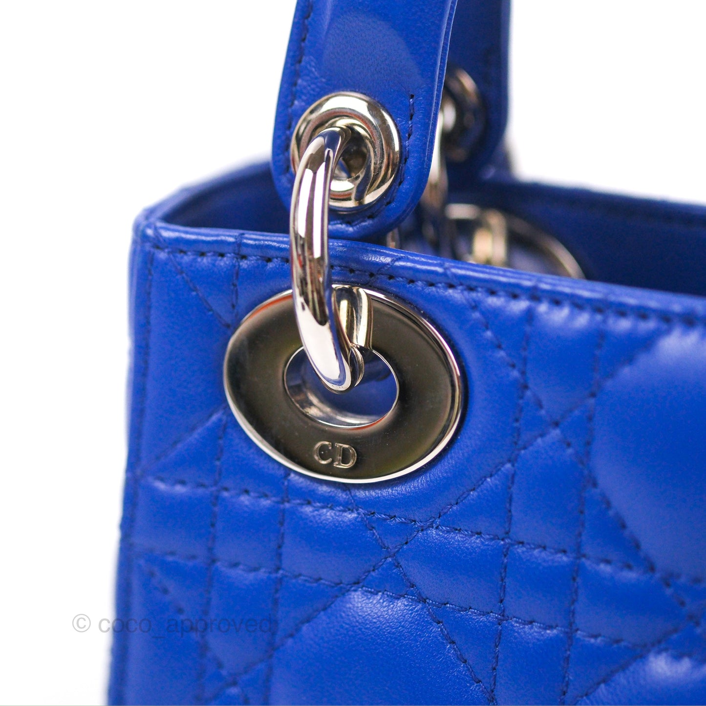 Christian Dior Mini Lady Dior Bag Cannage Lambskin Royal Blue Silver Hardware